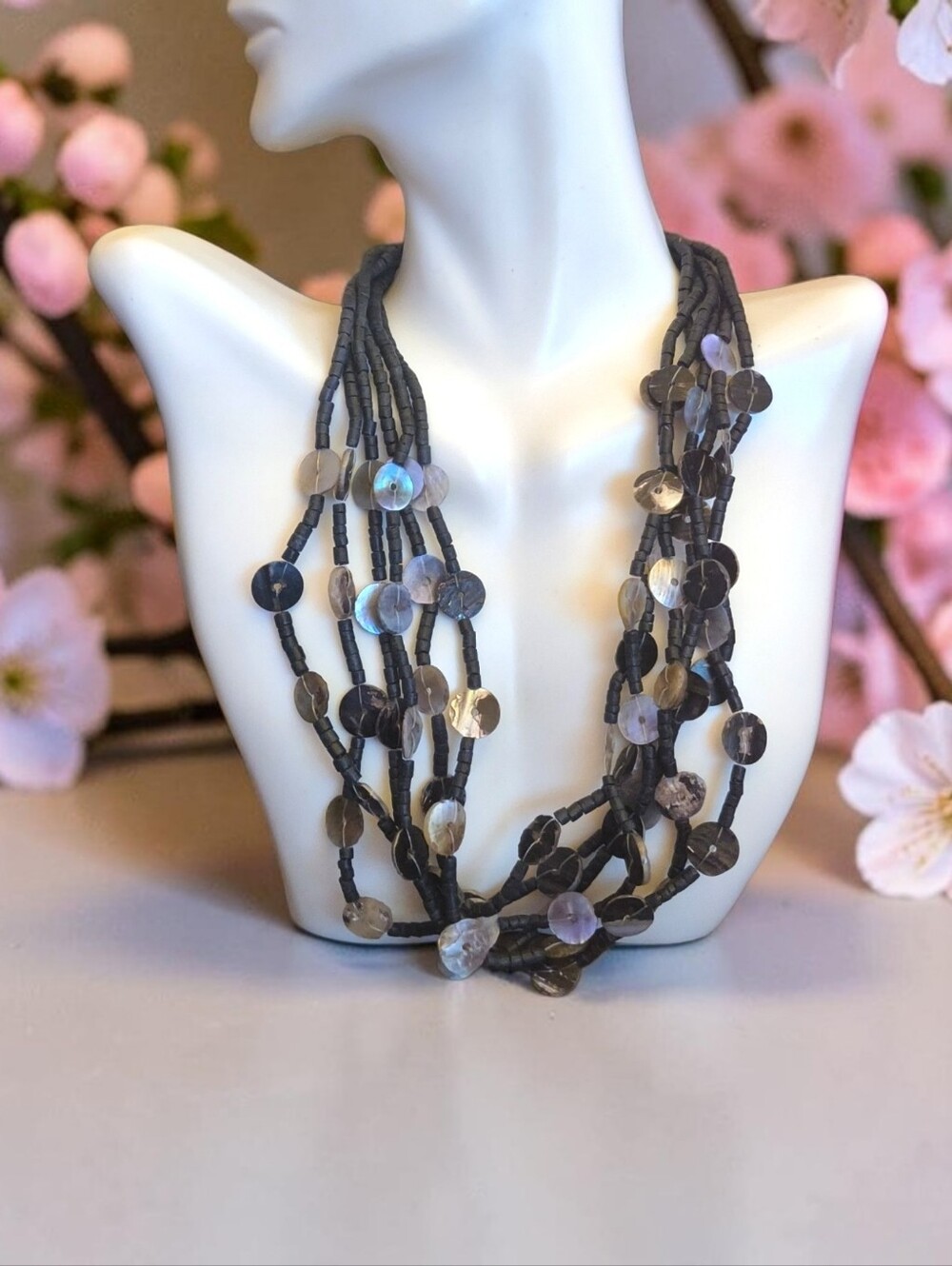 Gray Mother-of-Pearl Multi-Strand Necklace